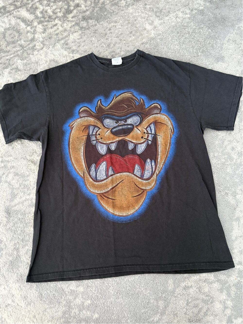 Vintage 90s Taz T-Shirt Big Face Looney Tunes Black Distressed Y2k Men’s Size M